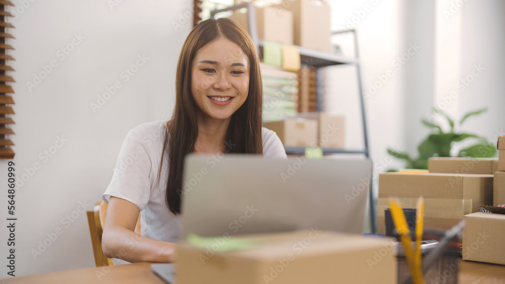 Start up small business owner preparing package delivery box Shipping for shopping online