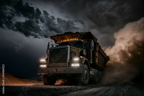 Coal industrial mining dump truck at the mine. Mineral resources for transportation.