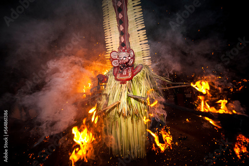 Theyyam ritual performed in the area of Kannur, Kerala, India. photo