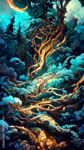 forest in the night sky state illustration Generative AI Content by Midjourney