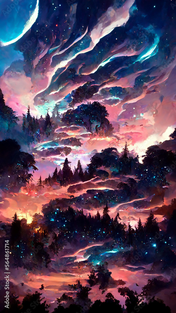 Fototapeta premium forest in the night sky state illustration Generative AI Content by Midjourney