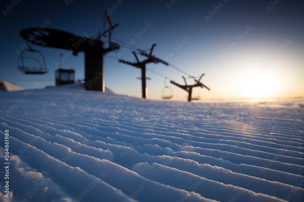 Silhouette of a chairlift at sunrise. Silhouette of a chairlift at sunrise.