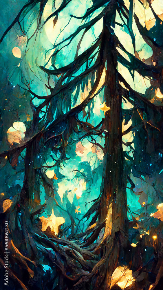 Fototapeta premium forest in the night starry sky illustration Generative AI Content by Midjourney