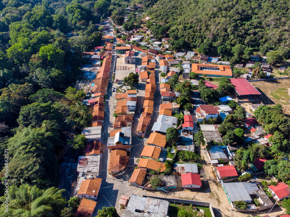 Fototapeta premium General aerial photo of the town of Chuao, in Aragua state, Venezuela.
