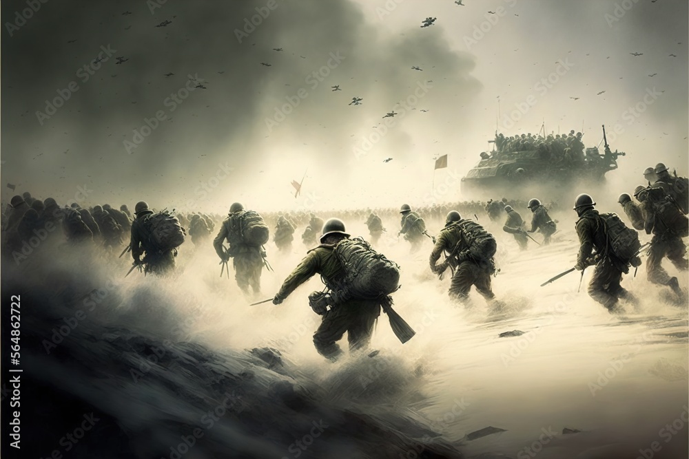 Multitude of soldiers desperately fighting in no man's land, world war ...