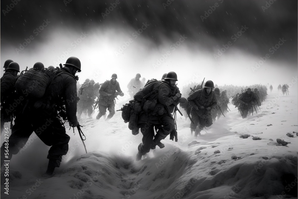 Multitude of soldiers desperately fighting in no man's land, world war ...