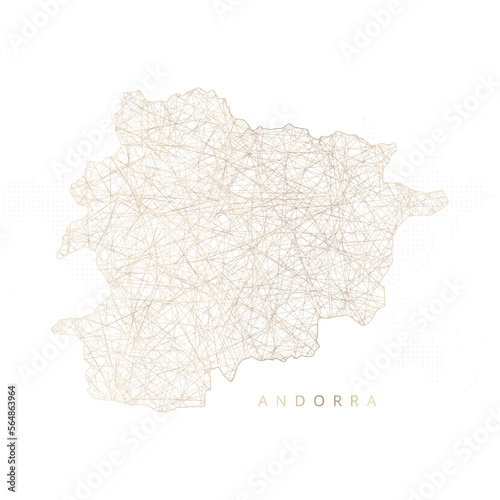 Low poly map of Andorra. Gold polygonal wireframe. Glittering vector with gold particles on white background. Vector illustration eps 10.