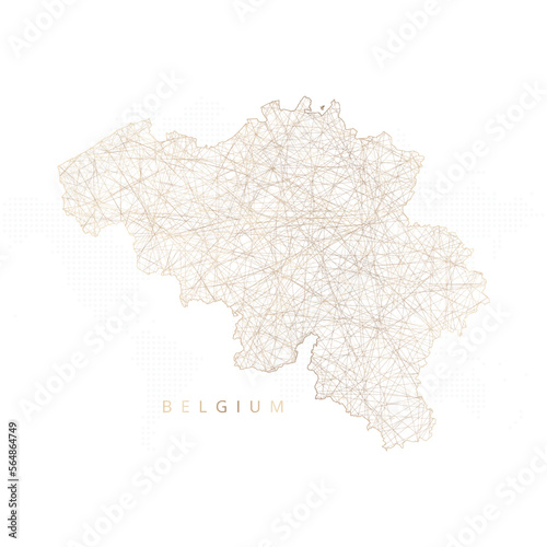Low poly map of Belgium. Gold polygonal wireframe. Glittering vector with gold particles on white background. Vector illustration eps 10.