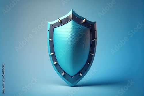 Blue antivirus shield illustration on blue background. Generative AI