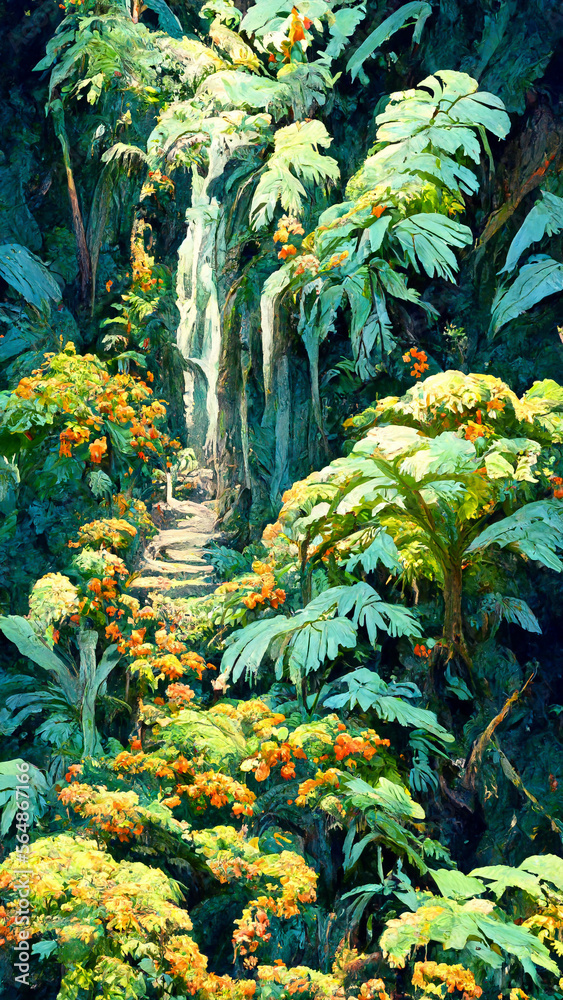 Fototapeta premium Tropical Rainforest Landscape Tropical forest illustration Generative AI Content by Midjourney
