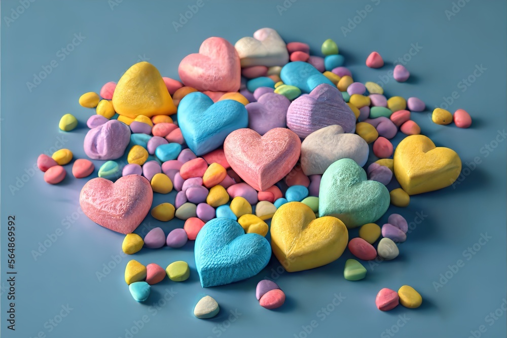 Candy hearts in pastel colors created with generative ai technology Candy hearts in pastel colors created with generative ai technology