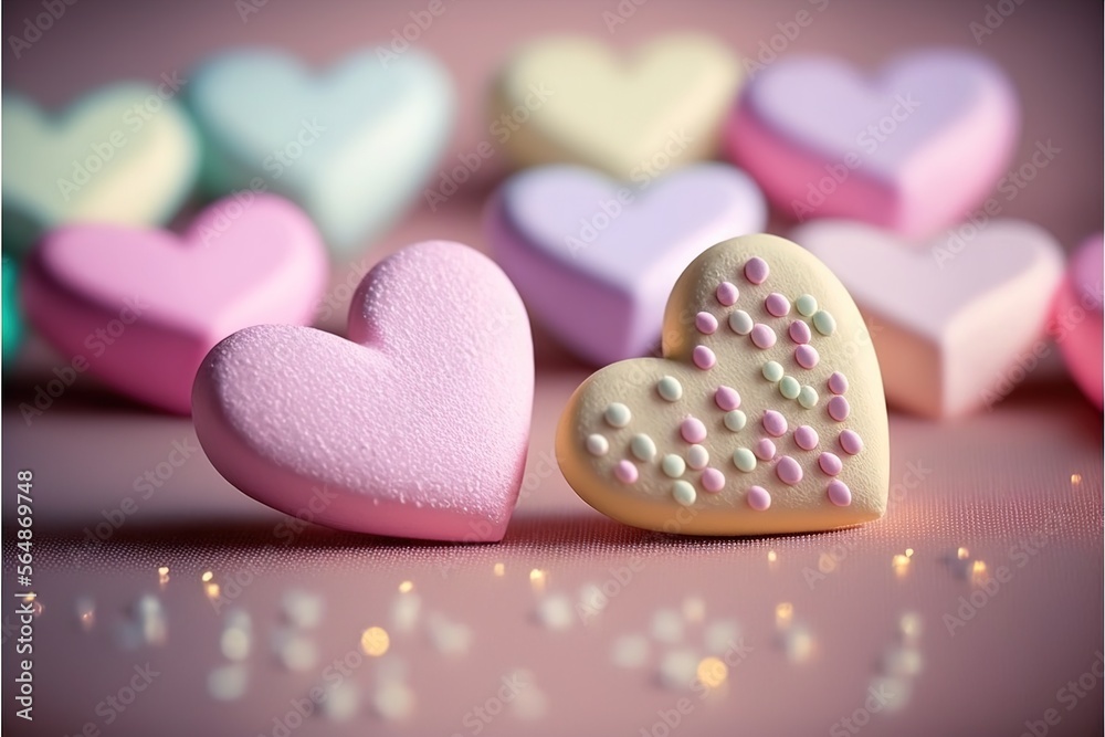 Candy hearts in pastel colors created with generative ai technology Candy hearts in pastel colors created with generative ai technology