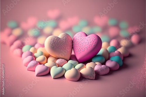 Candy hearts in pastel colors created with generative ai technology