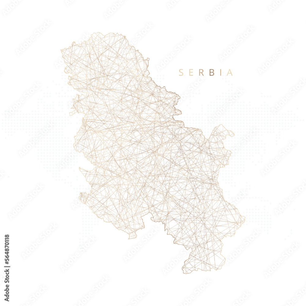 Low poly map of Serbia. Gold polygonal wireframe. Glittering vector with gold particles on white background. Vector illustration eps 10.