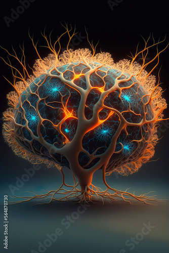 hericium erinaceus, neurogenesis, neuronal network, creativity, Generative AI photo