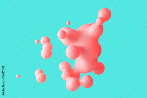 Abstract and modern 3d pink metaball bubble shape floating.