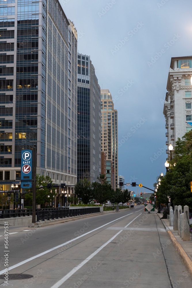 Salt Lake City Utah City downtown Skyline and streets at dusk 