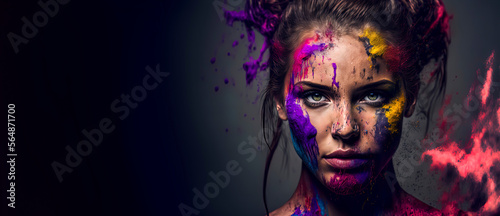 holi festival of colours portrait of beautiful girl. iGenerative AI