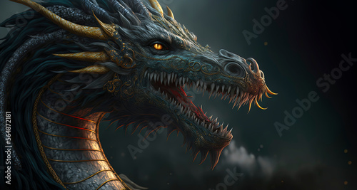 close up of a dragon with its mouth open. Generative AI