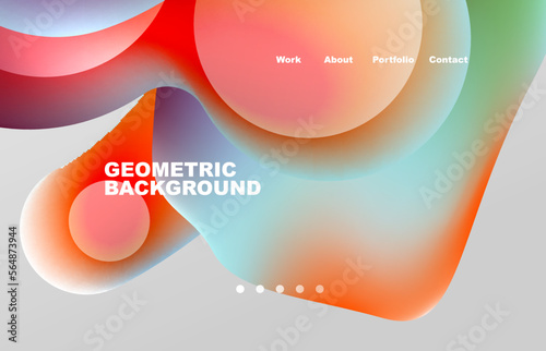 Landing page abstract liquid background. Flowing shapes, round design and circle. Web page for website or mobile app wallpaper