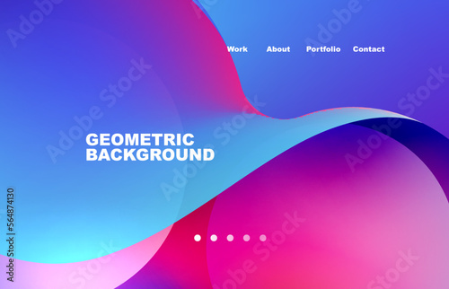 Landing page abstract liquid background. Flowing shapes, round design and circle. Web page for website or mobile app wallpaper