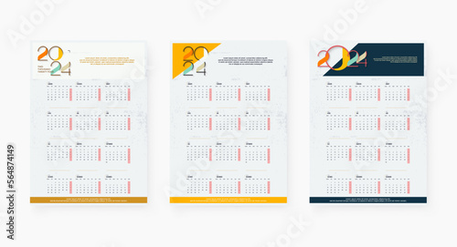 2024 calendar set with colorful design. Premium calendar for hanging on the wall. Modern and bright theme.