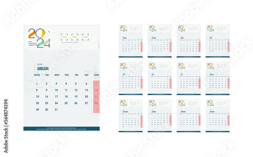 Wall calendar for 2024 with a retro theme. Premium calendar for printing in 2024.