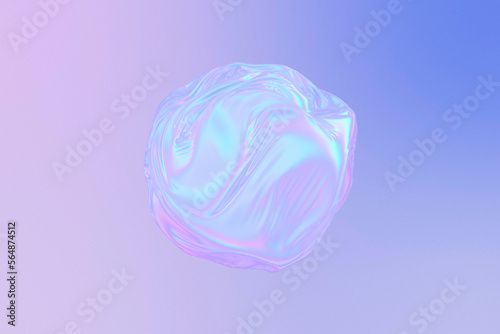 3D Abstract Iridescent sphere shape with holographic cloth texture. photo