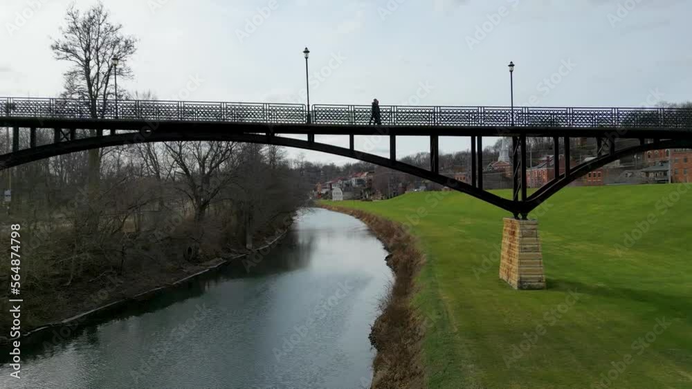 Flying under the iconic Grant Park Pedestrian Bridge with the historic township of Galena, Illinois on the right. Flying under the iconic Grant Park Pedestrian Bridge with the historic township of Galena, Illinois on the right.