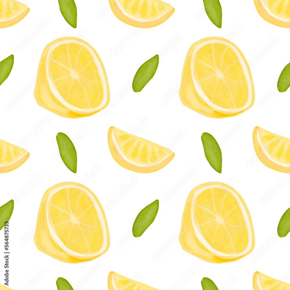 Watercolor citrus seamless pattern. Lemon watercolor Summer fresh watercolor pattern with citrus on white background. Digital paper hand drawn illustration