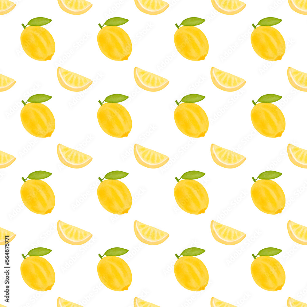 Watercolor citrus seamless pattern. Lemon watercolor Summer fresh watercolor pattern with citrus on white background. Digital paper hand drawn illustration