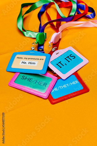 tags with different gender pronouns photo