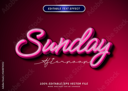 Sunday afternoon neon text style effect. editable font and effect.