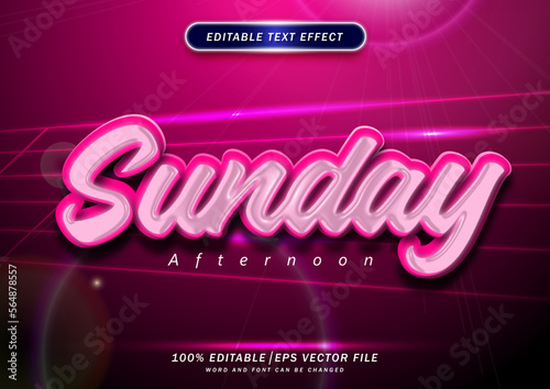 Red neon glow effect. Sunday afternoon text effect. editable font and effect.