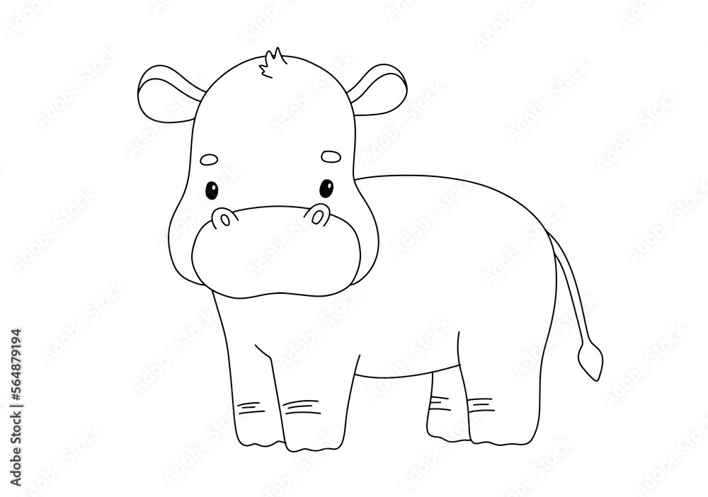 Cute hippopotamus in line style. Drawing african baby hippo isolated on white background. Vector sweet outline illustration for childish coloring book. Cute hippopotamus in line style. Drawing african baby hippo isolated on white background. Vector sweet outline illustration for childish coloring book.