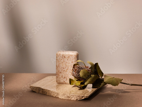 Organic exfoliant soap bar still life