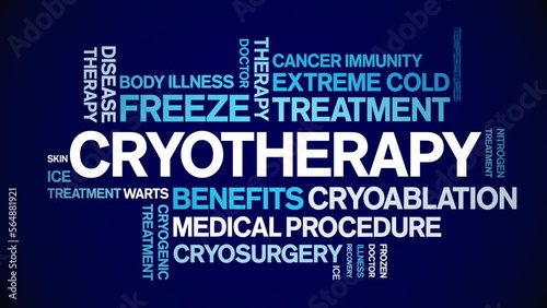 Cryotherapy animated tag word cloud;text design animation kinetic typography seamless loop. photo