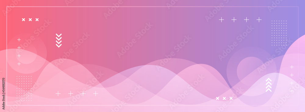 banner background. full color, gradations of pink and purple wave memphis effect