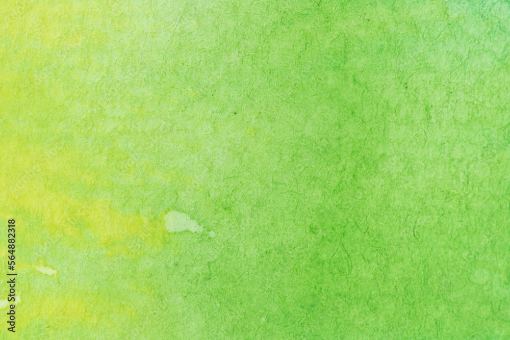 green, yellow watercolor, paint stroke gradient color combination on drawing paper use as background - obrazy, fototapety, plakaty 