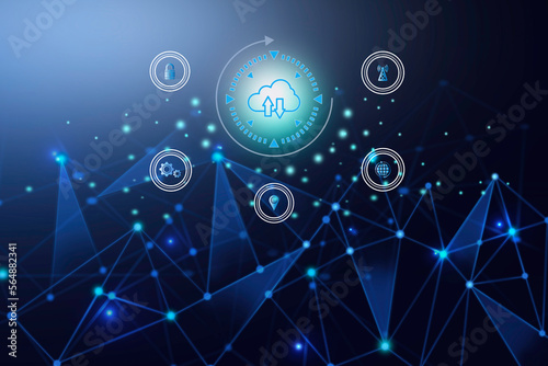 Digital transformation technology concept. change management, internet of things. data download, enhancing global business capabilities. Ai, automate operation  by pressing the screen button.