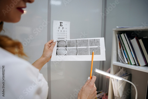 The ophthalmologist shows a picture of the eyes photo