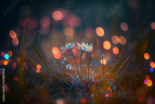  closeup tiny flower , bokeh background. wallpaper graphic design. realistic digital art