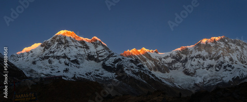 Panoramic view of Annapurna range at sunrise.