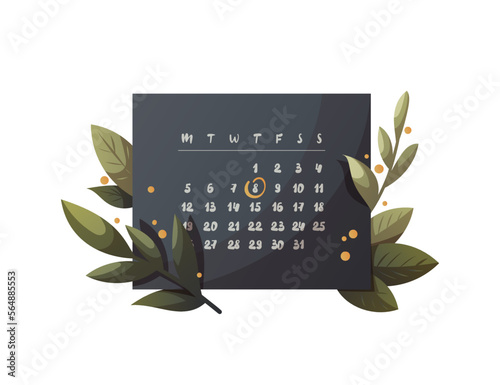 Monthly Calendar. Planning, Childbirth, scheduled even, appointment, date, planner concept. Isolated vector illustration.