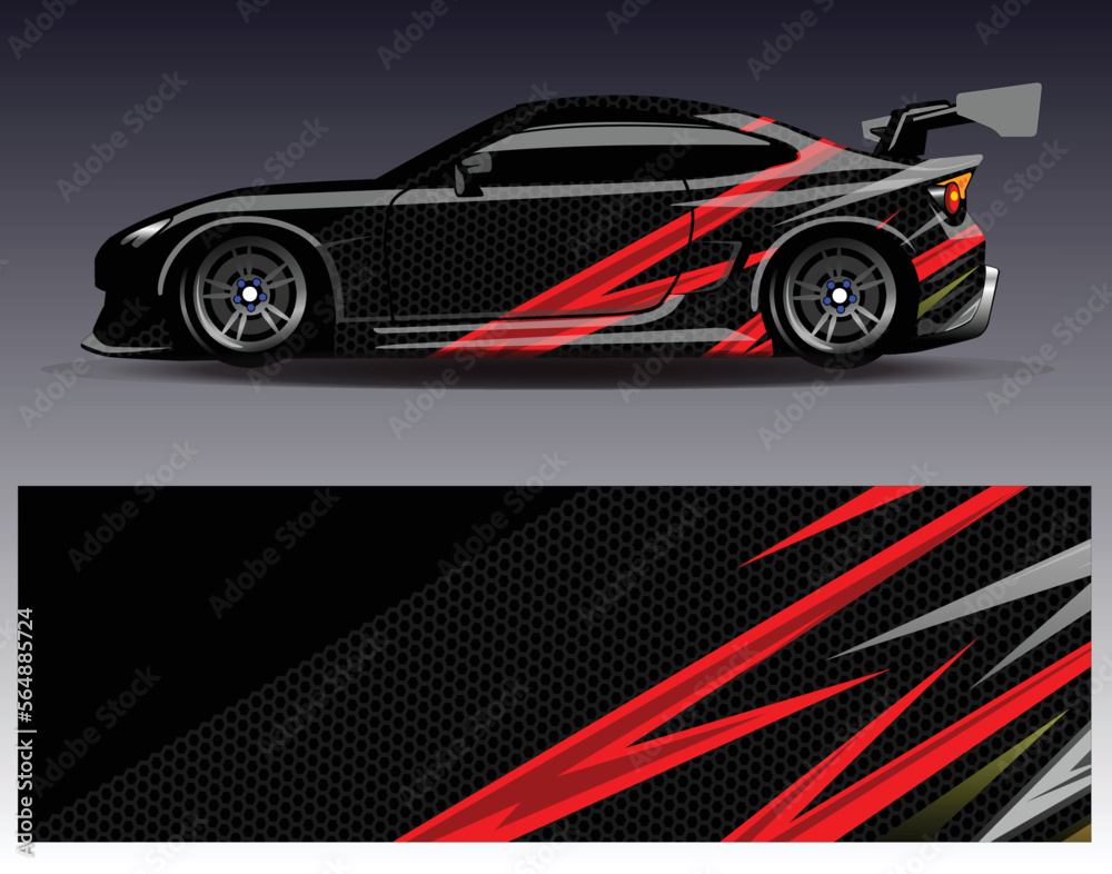 Car wrap design vector. Graphic abstract stripe racing background kit designs for wrap vehicle race car rally adventure and livery Car wrap design vector. Graphic abstract stripe racing background kit designs for wrap vehicle race car rally adventure and livery