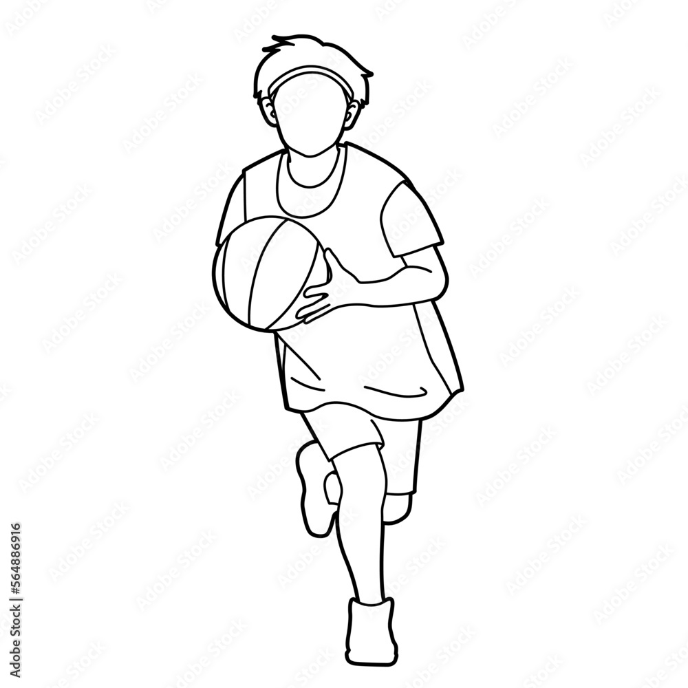 バスケットボールをする男の子のイラスト(白背景・ベクター・切り抜き) バスケットボールをする男の子のイラスト(白背景・ベクター・切り抜き)