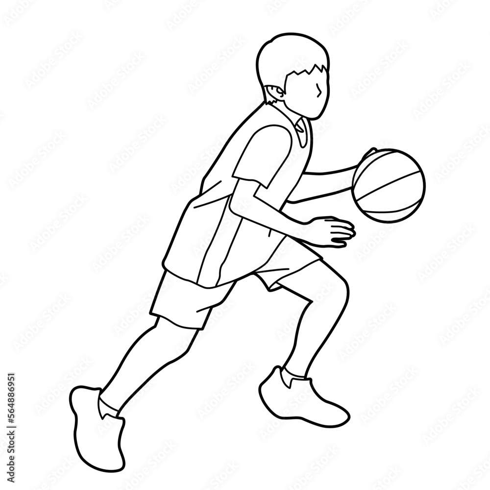 バスケットボールをする男の子のイラスト（白背景・ベクター・切り抜き）