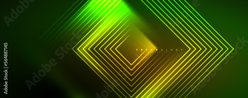 Neon glowing techno lines, hi-tech futuristic abstract background template. Vector illustration for wallpaper, banner, background, leaflet, catalog, cover, flyer