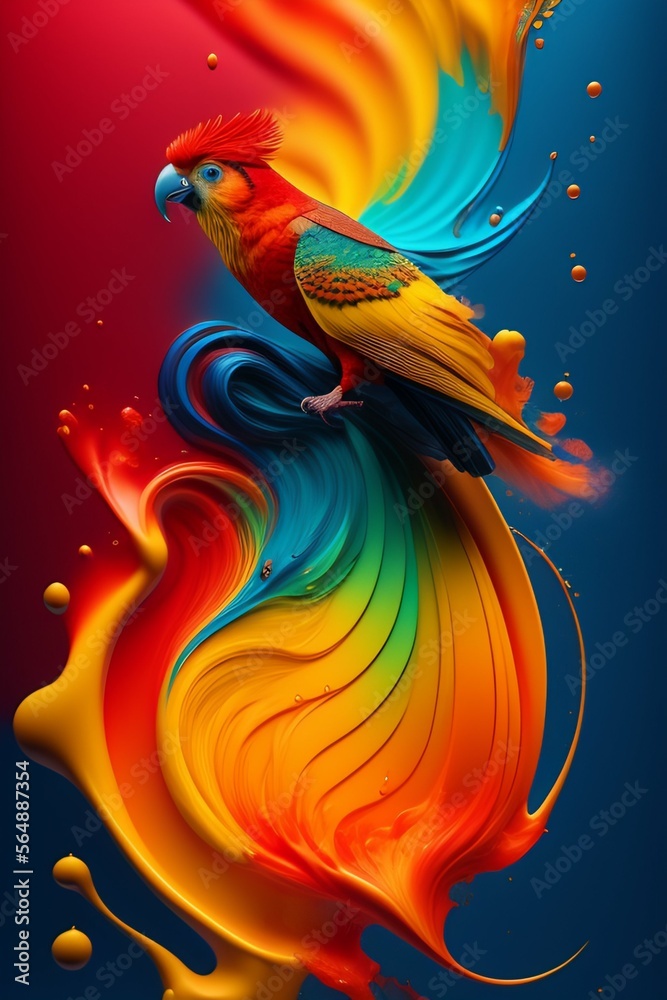 Colorful digital concept art of a parrot