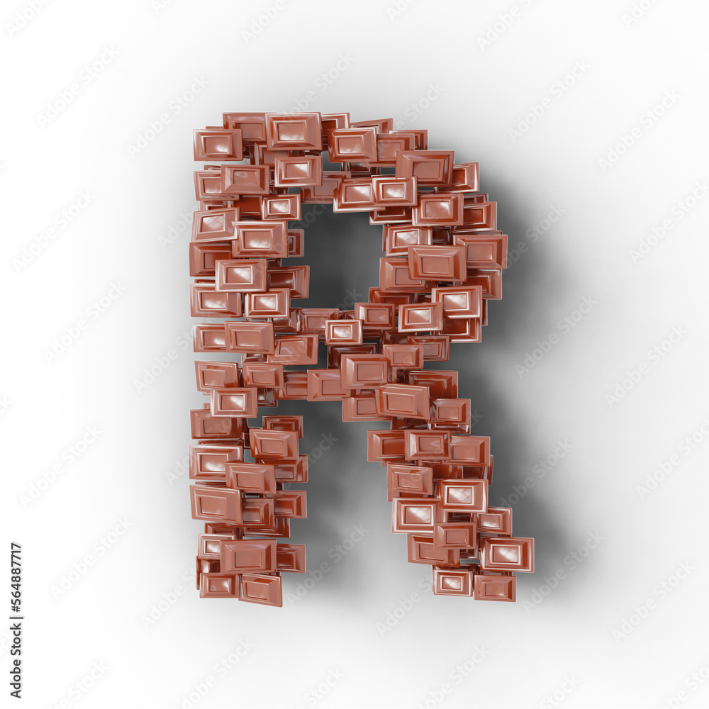 3D render of alphabet text made of chocolate isolated on transparent background